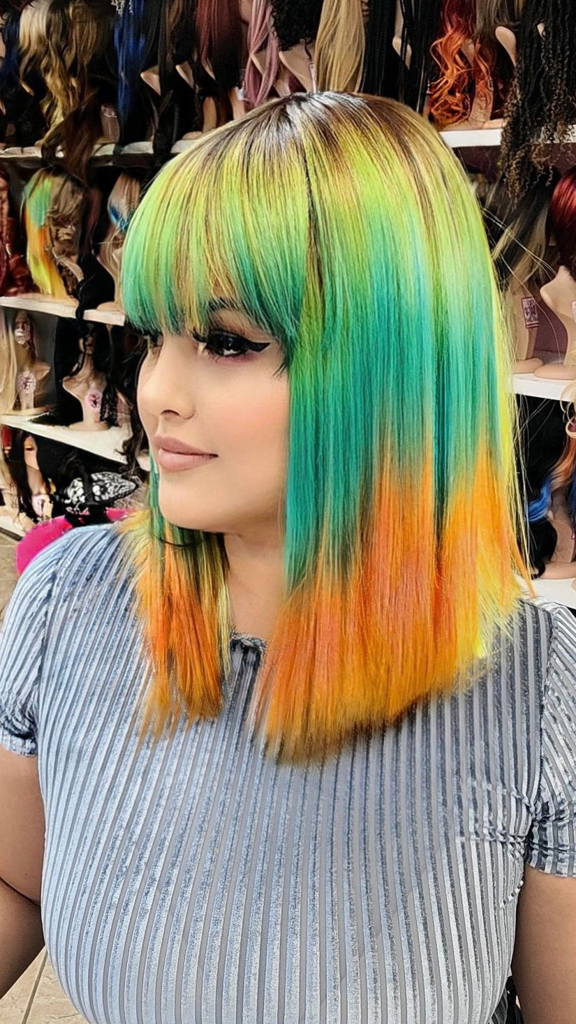 #156 Layla - Classy Bangs Bob Wig - Color Neon 14in - The Pink Makeup Box