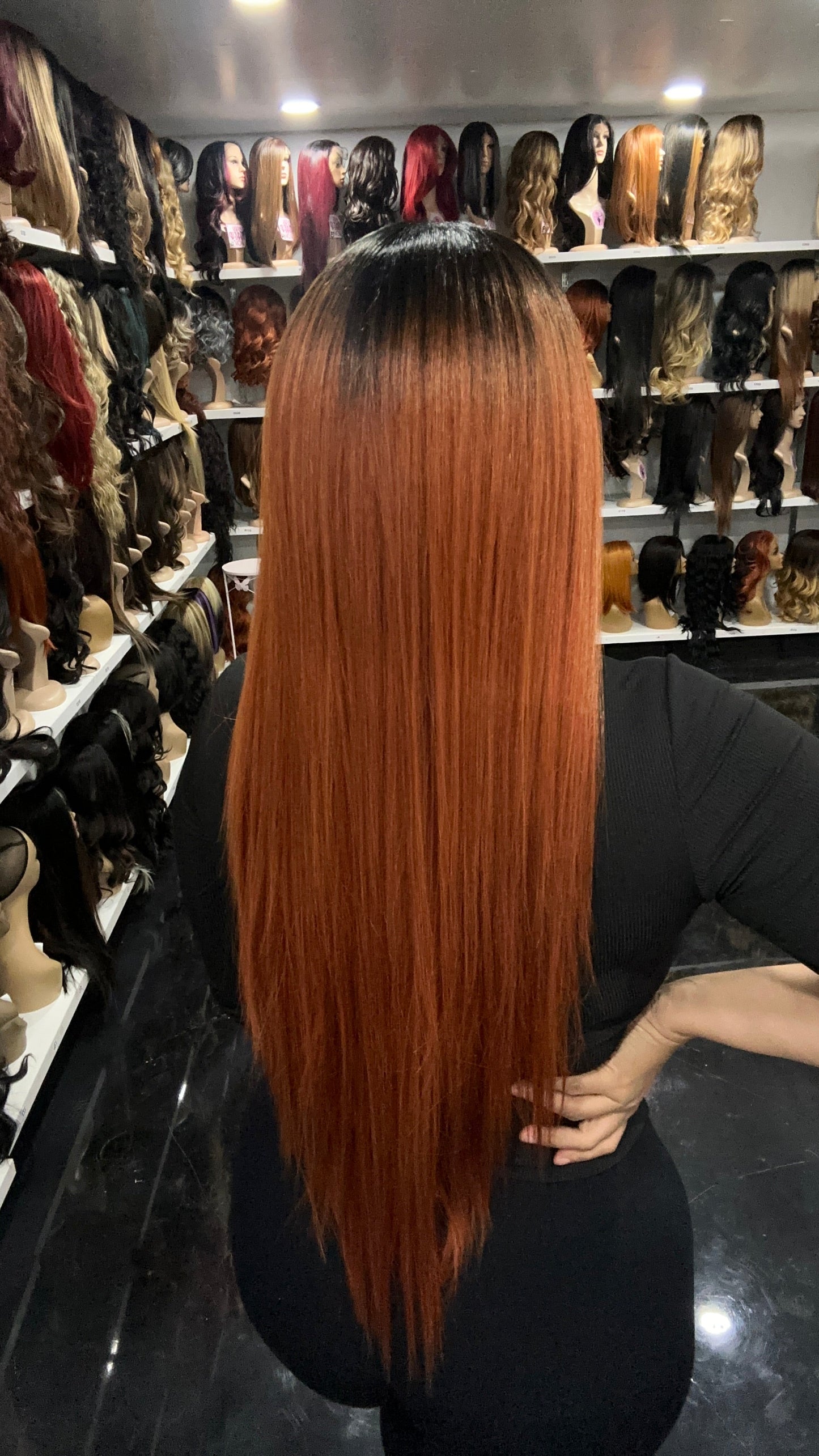#49 Cher - 13x6 Free Part Lace Front Human Hair Blend Wig - Color Copper 32in