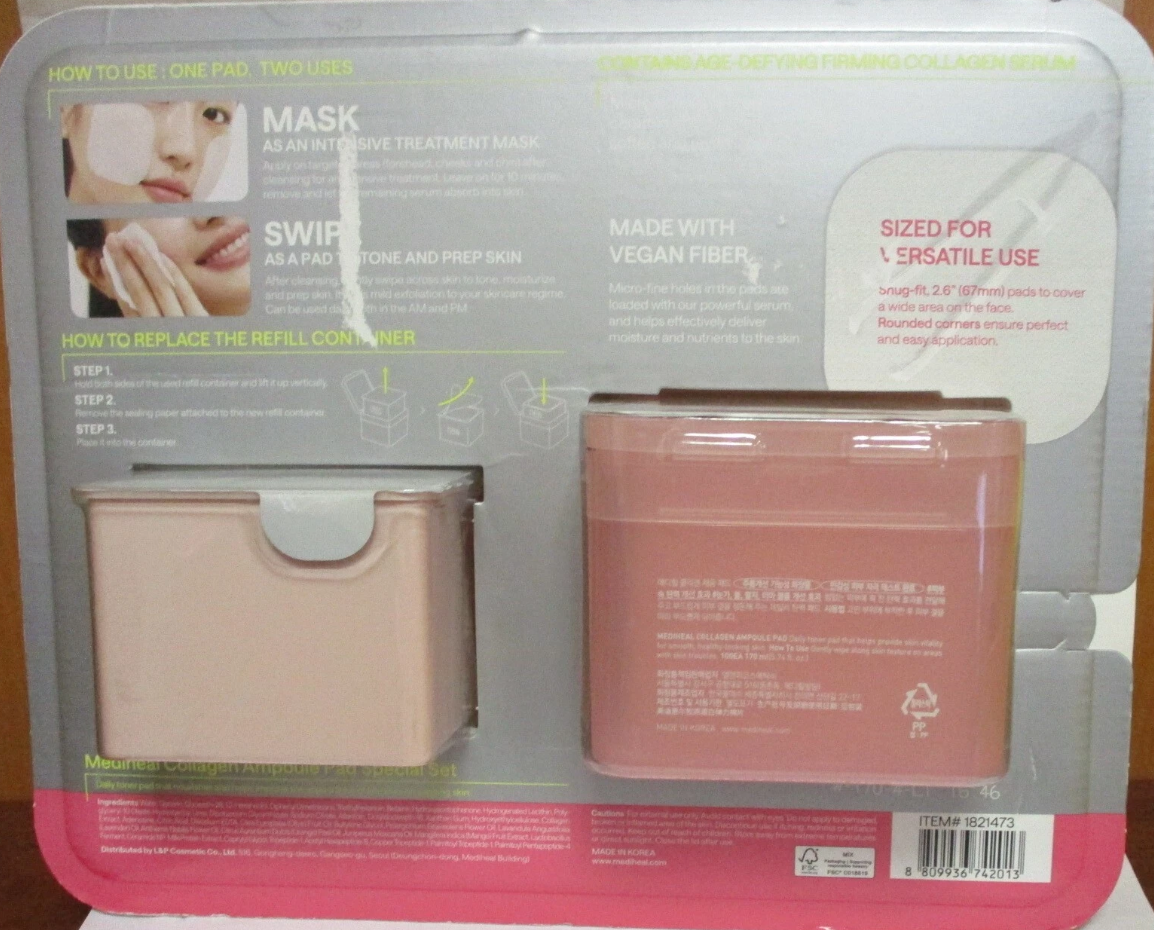 1TS BIN - MEDIHEAL Collagen Ampoule Facial Toner Pads(100 pcs) + REFILL