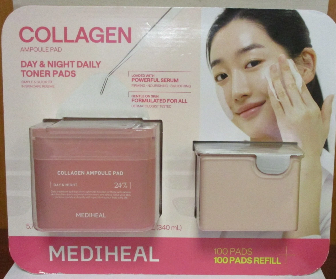 1TS BIN - MEDIHEAL Collagen Ampoule Facial Toner Pads(100 pcs) + REFILL