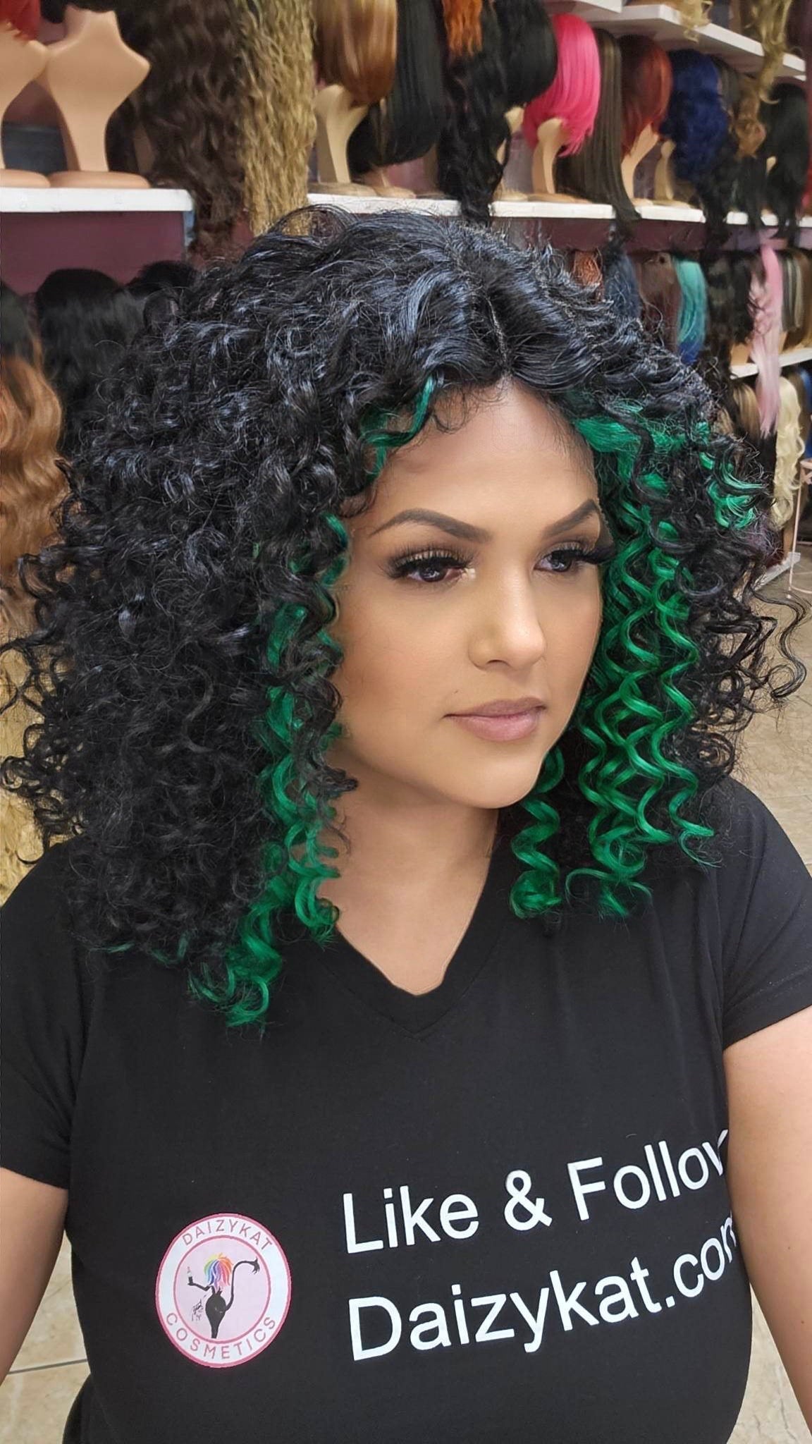 #151 Lupe - Middle Part Lace Front Wig - Color 1B/Green - The Pink Makeup Box