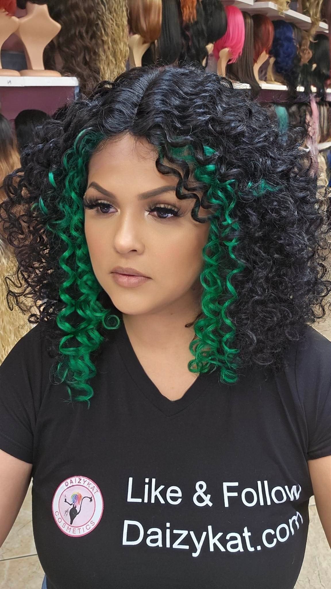 #151 Lupe - Middle Part Lace Front Wig - Color 1B/Green - The Pink Makeup Box