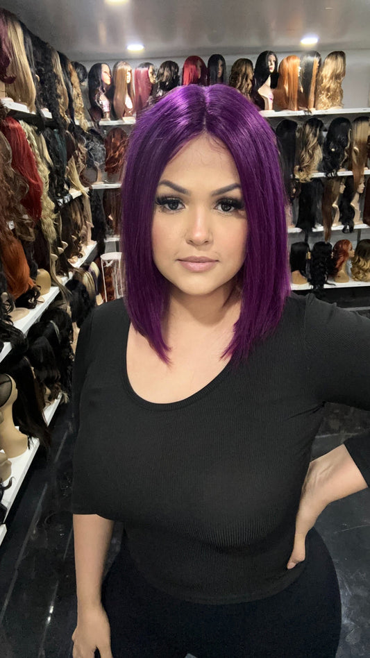 #22 Carrie - 100% Human Hair Wig - PURPLE 12in