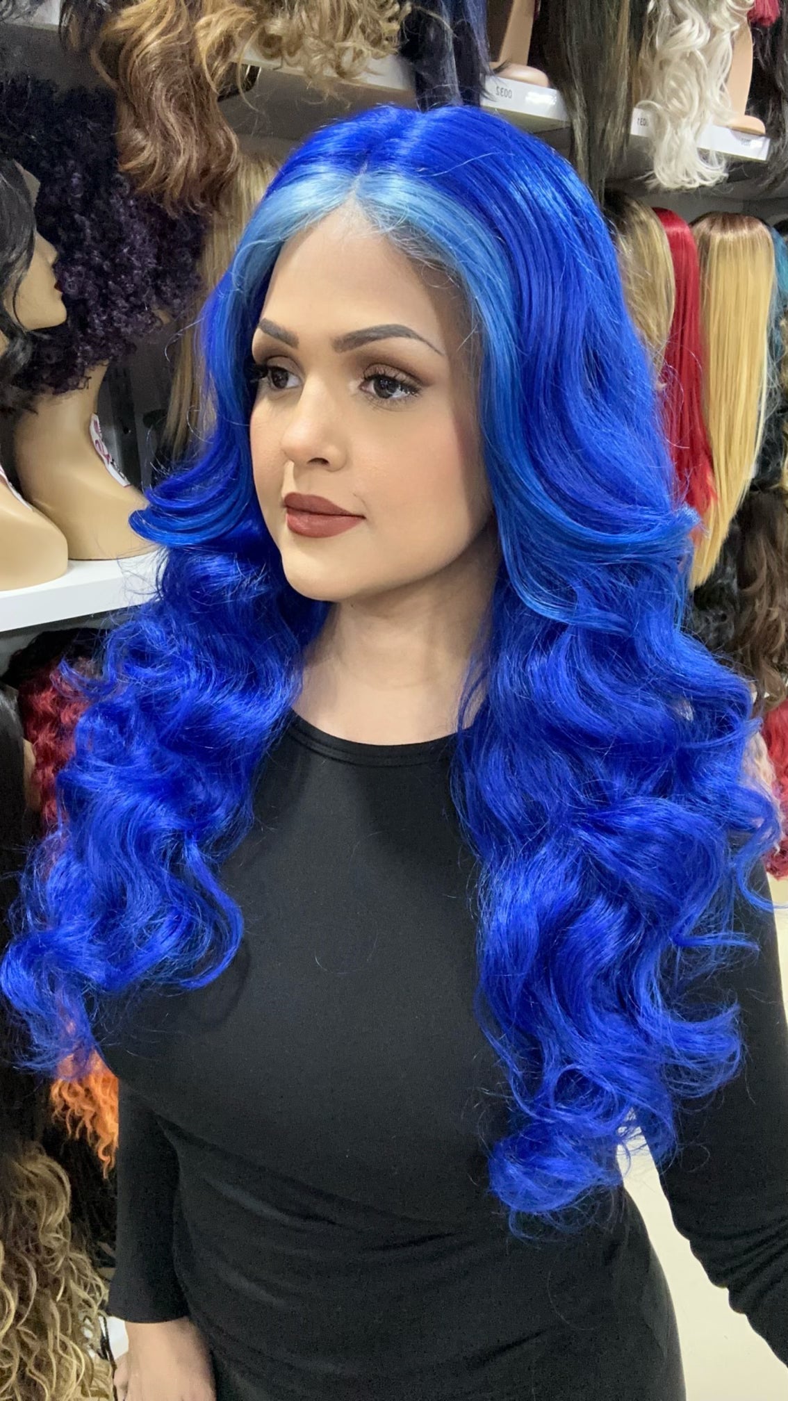 #163 Sapphire - Middle Part Lace Front Wig - Color Blue - The Pink Makeup Box