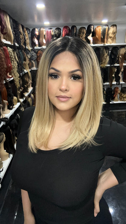 #17 Julia - Hand Tied 13x4 Free Part Human Blend HD Lace Front Wig " - Color Blonde