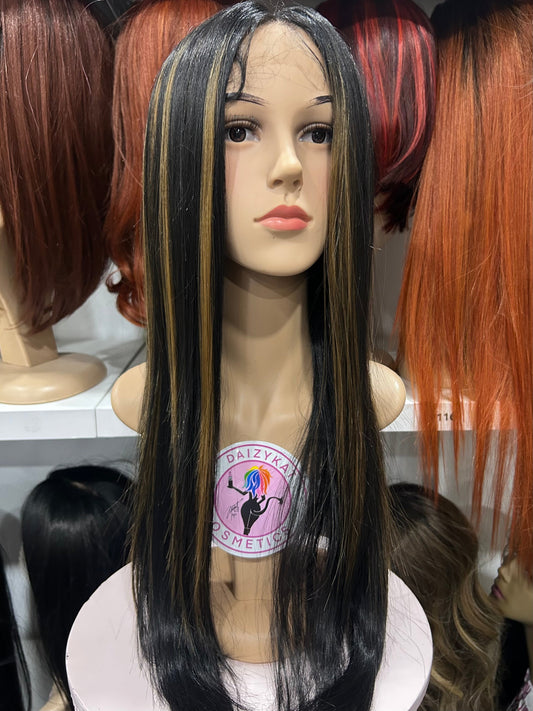 #51 Alexa- Middle Parting Lace Front Wig - Color Black with Highlights
