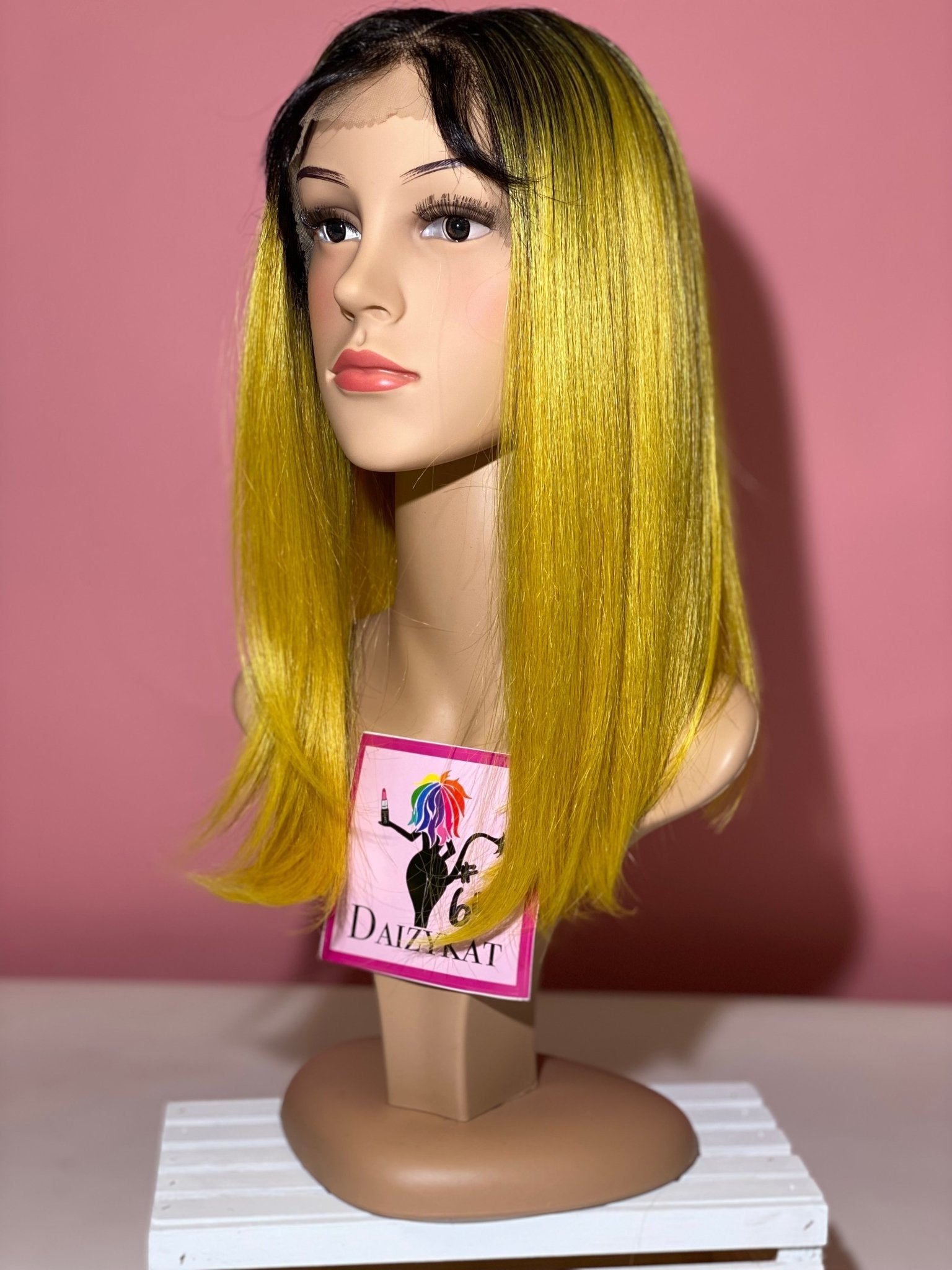 #4 Michelle - 13X7 Human Blend Lace Front Bob Wig - Color 4/Yellow - The Pink Makeup Box