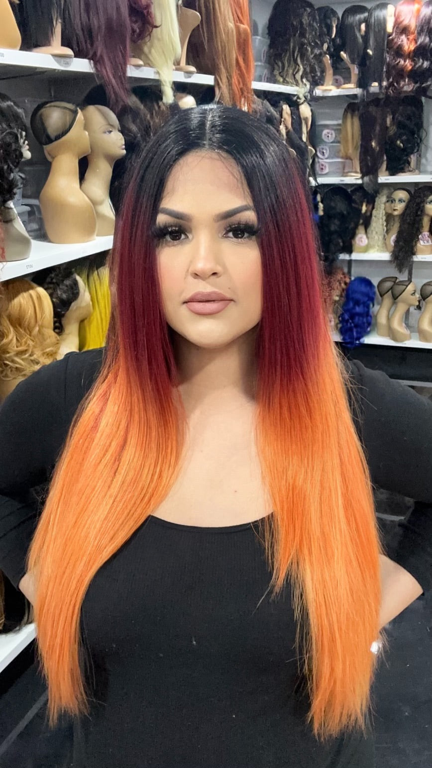 #26 Pamela - Deep Middle Part Lace Front Wig - Color 1B/Red.Orange 26in - The Pink Makeup Box