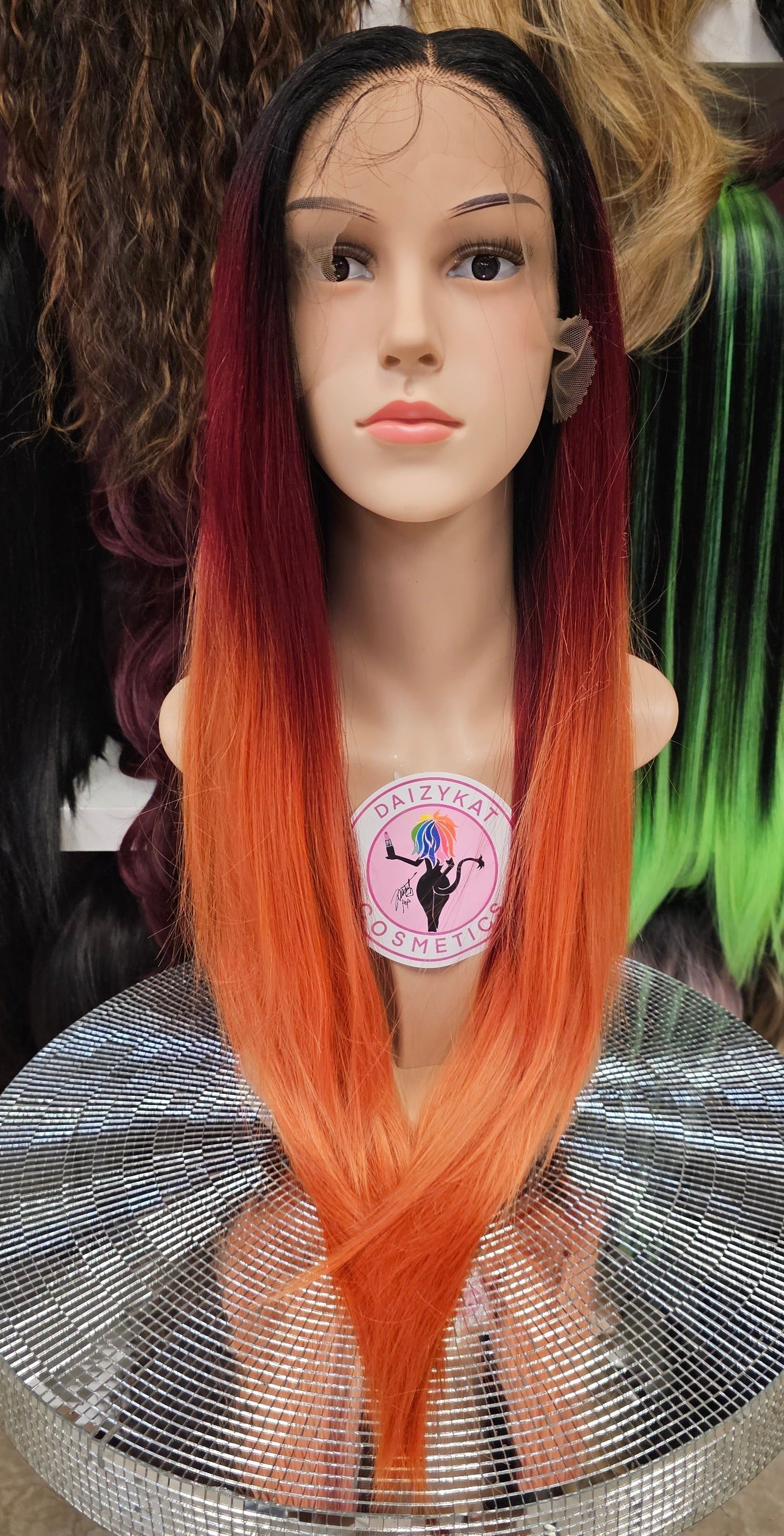 #26 Pamela - Deep Middle Part Lace Front Wig - Color 1B/Red.Orange 26in - The Pink Makeup Box