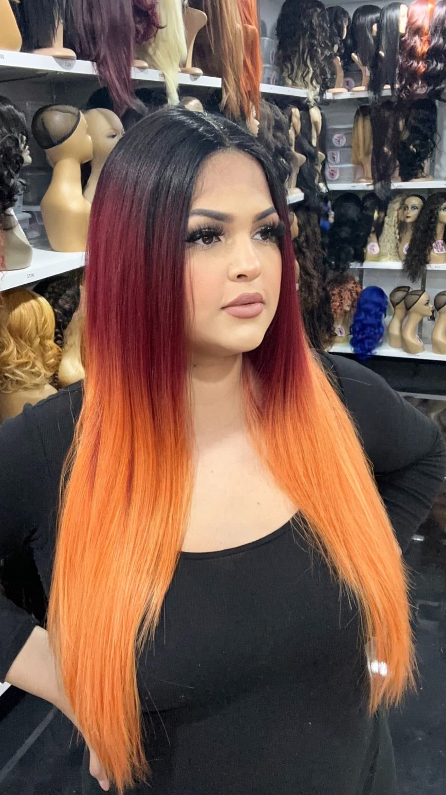 #26 Pamela - Deep Middle Part Lace Front Wig - Color 1B/Red.Orange 26in - The Pink Makeup Box