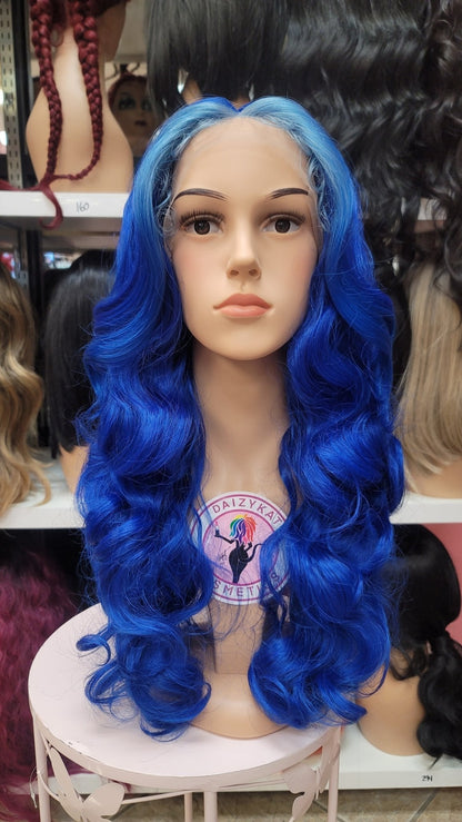 #163 Sapphire - Middle Part Lace Front Wig - Color Blue - The Pink Makeup Box