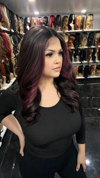 #71 Jen - Middle Part Lace Front Wig - Black.Burgundy 18in