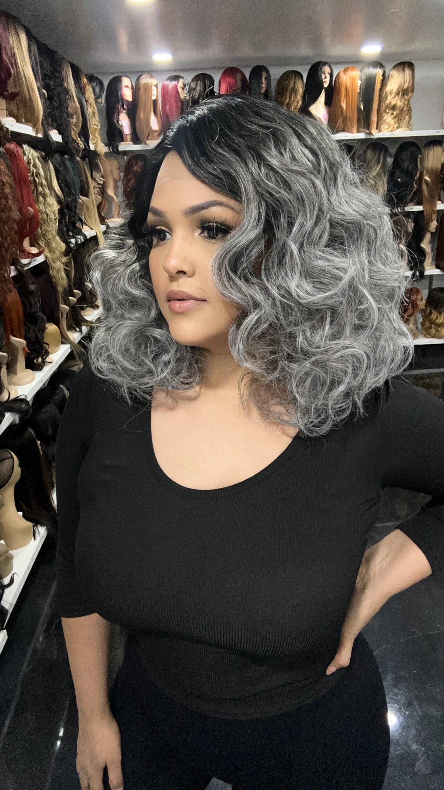 #52 Judy - Left Part Lace Front Wig - Color Grey 14in