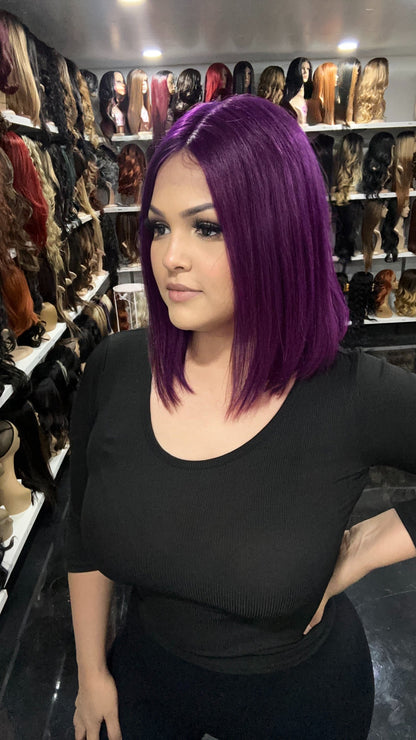 #22 Carrie - 100% Human Hair Wig - PURPLE 12in