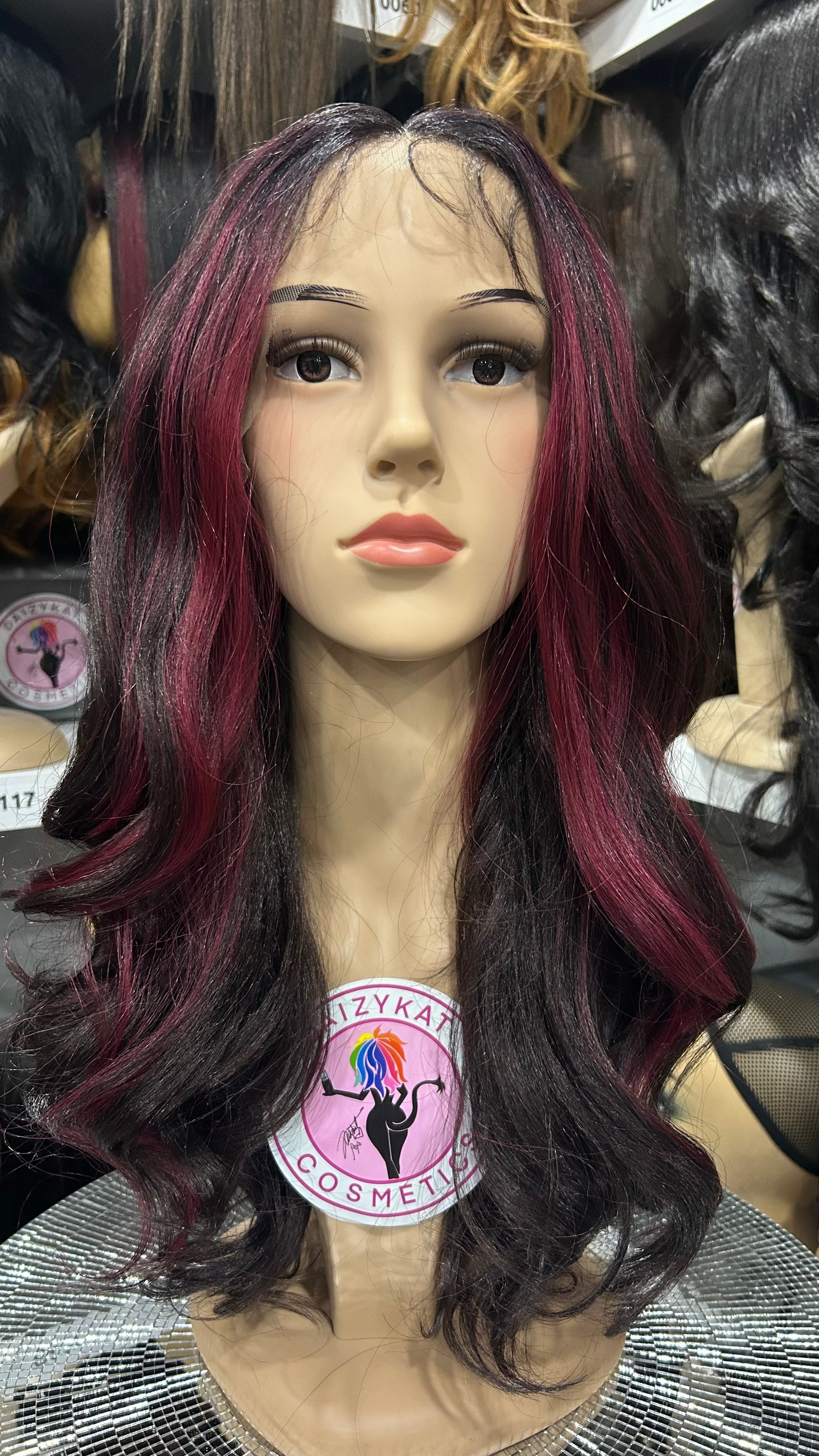 #71 Jen - Middle Part Lace Front Wig - Black.Burgundy 18in - The Pink Makeup Box