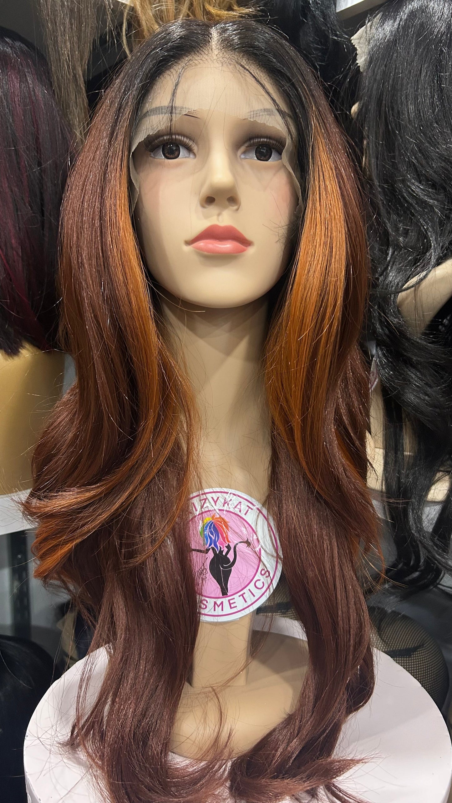 #53 Karla - Hand Tied 13x4 Free Part Human Blend HD Lace Front Wig 26in - Color D. Copper - The Pink Makeup Box