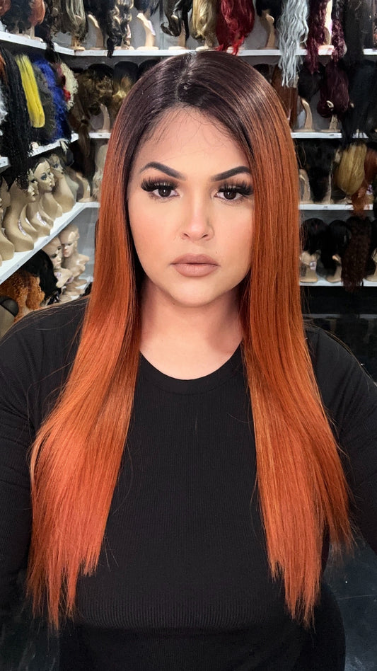 #78  Ruth - Hand Tied 13x4 Free Part Human Blend HD Lace Front Wig 24in - Color Copper