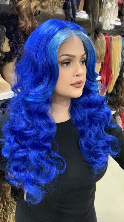 #163 Sapphire - Middle Part Lace Front Wig - Color Blue - The Pink Makeup Box