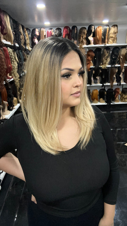 #17 Julia - Hand Tied 13x4 Free Part Human Blend HD Lace Front Wig " - Color Blonde