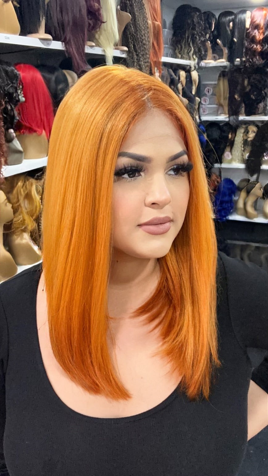 #113 Tokyo - Middle Parting Lace Front Wig - Color Orange 14in - The Pink Makeup Box