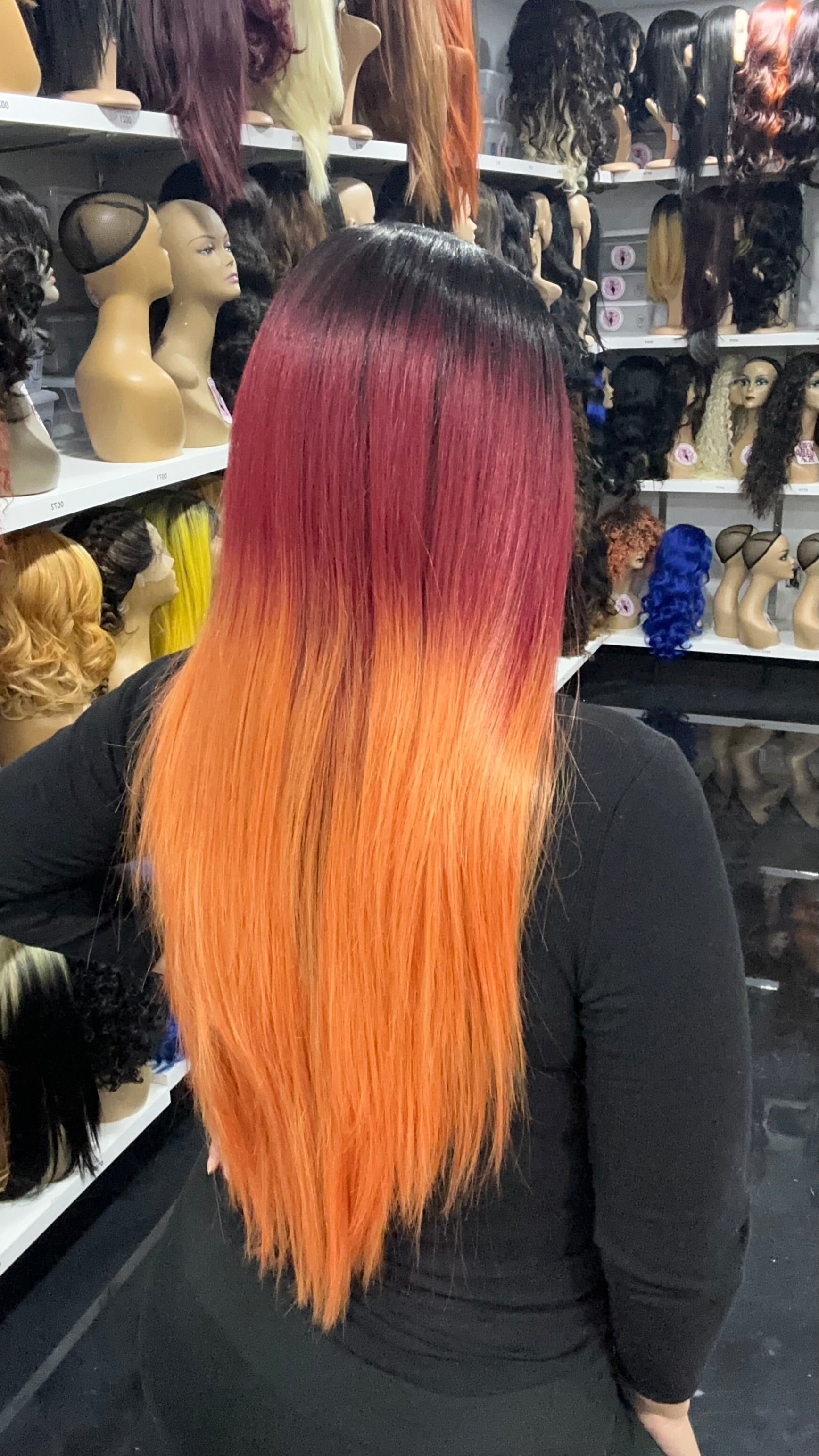 #26 Pamela - Deep Middle Part Lace Front Wig - Color 1B/Red.Orange 26in - The Pink Makeup Box