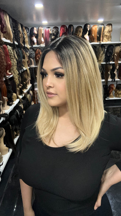 #17 Julia - Hand Tied 13x4 Free Part Human Blend HD Lace Front Wig " - Color Blonde
