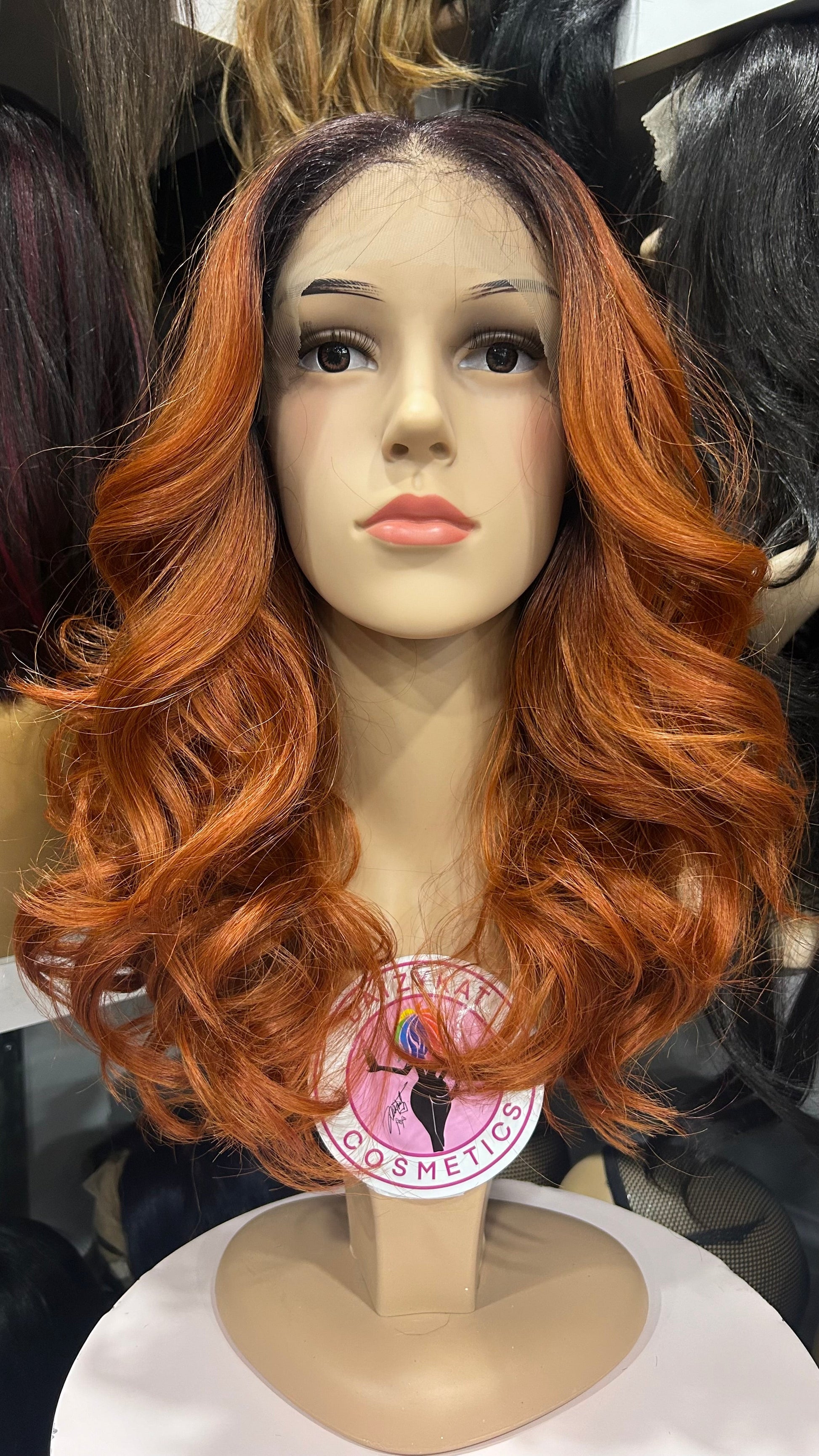 #51 Lizzy - Hand Tied 13x4 Free Part Human Blend HD Lace Front Wig 16in - Color Copper - The Pink Makeup Box