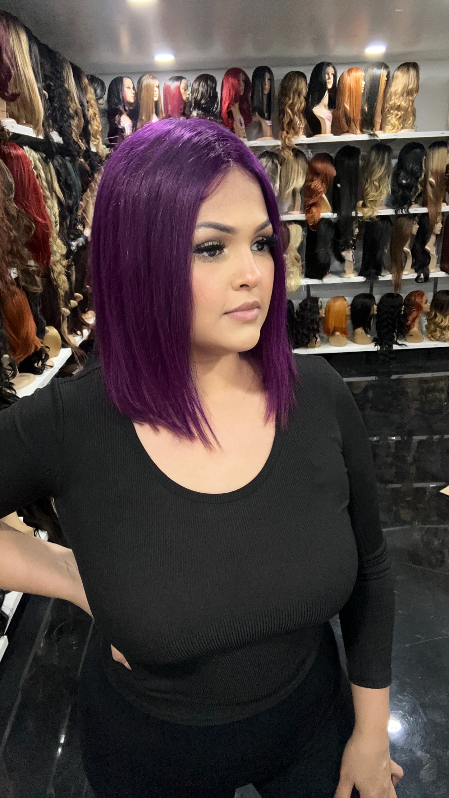 #22 Carrie - 100% Human Hair Wig - PURPLE 12in