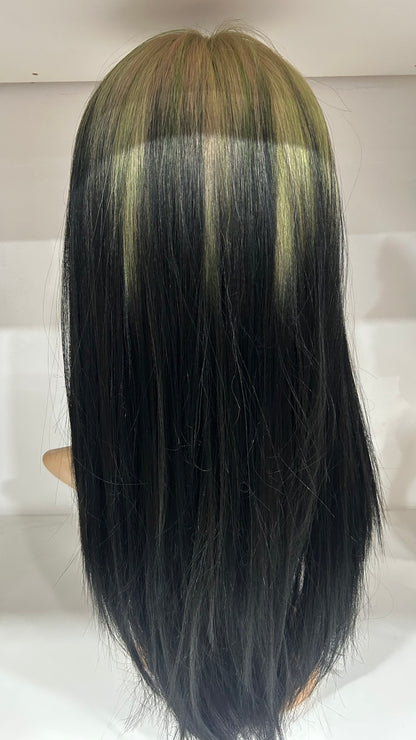 #22 Jay - Classy Bold Bangs Wig - Color Black with Color Root 20in
