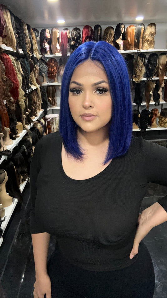 #54 Carrie - 100% Human Hair Wig - BLUE 12in