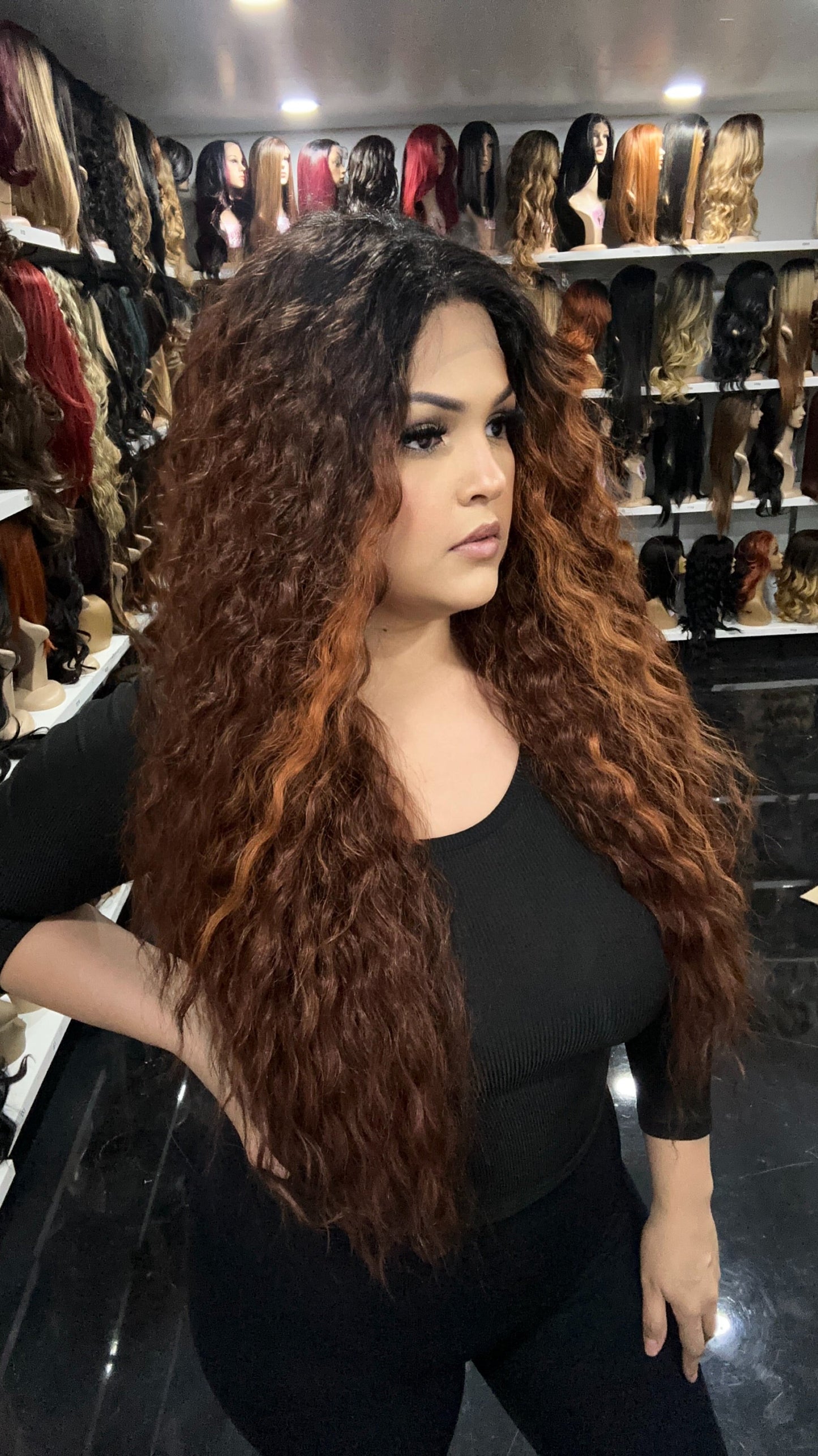 #64 Jenny - Hand Tied 13x4 Free Part Human Blend HD Lace Front Wig 26in - Color D.Copper