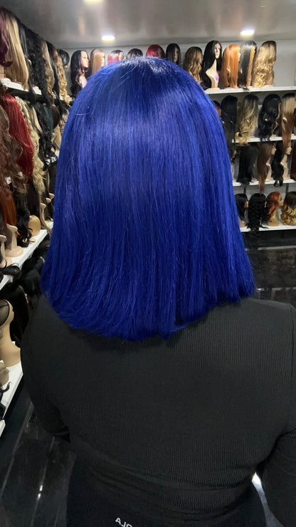 #86 Carrie - 100% Human Hair Wig - BLUE 12in