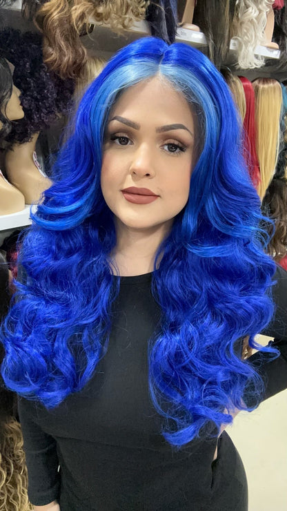 #163 Sapphire - Middle Part Lace Front Wig - Color Blue - The Pink Makeup Box