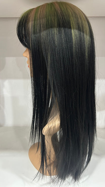 #22 Jay - Classy Bold Bangs Wig - Color Black with Color Root 20in