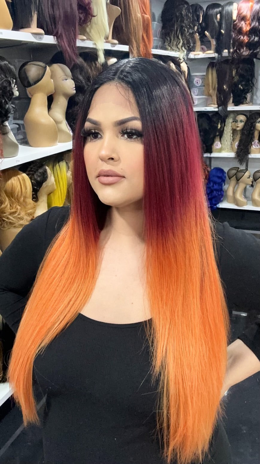 #26 Pamela - Deep Middle Part Lace Front Wig - Color 1B/Red.Orange 26in - The Pink Makeup Box