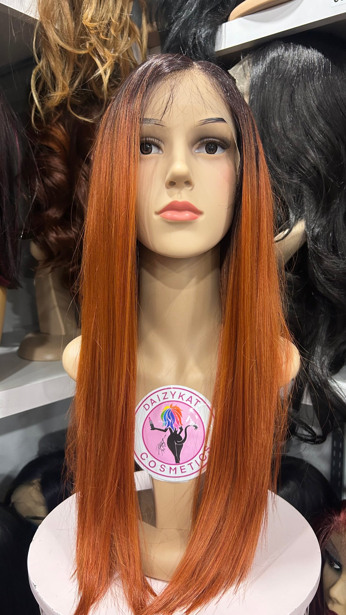 #69 Ruth - Hand Tied 13x4 Free Part Human Blend HD Lace Front Wig 24in - Color Copper - The Pink Makeup Box