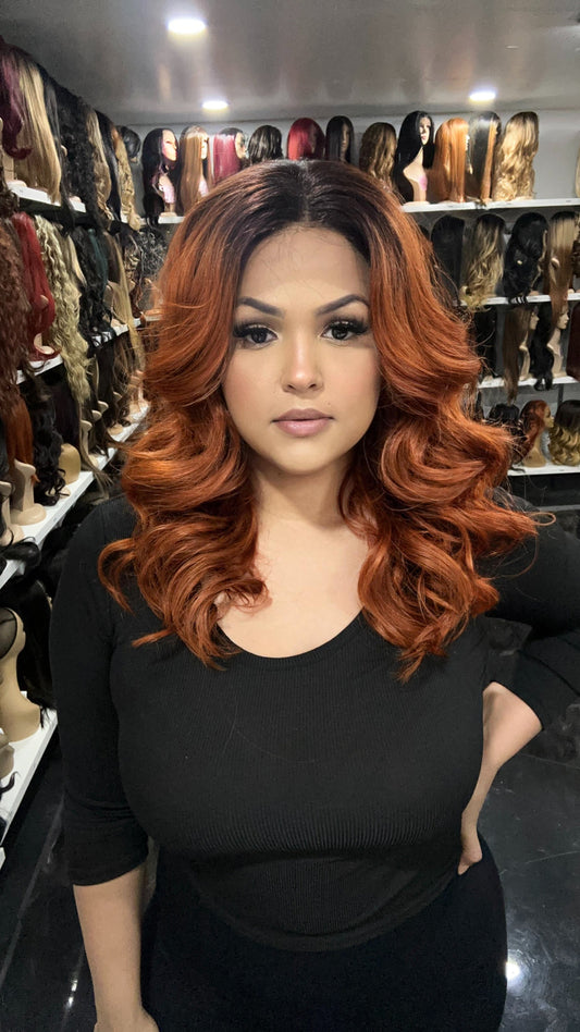 #51 Lizzy - Hand Tied 13x4 Free Part Human Blend HD Lace Front Wig  16in - Color Copper