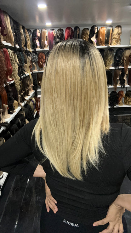 #17 Julia - Hand Tied 13x4 Free Part Human Blend HD Lace Front Wig " - Color Blonde