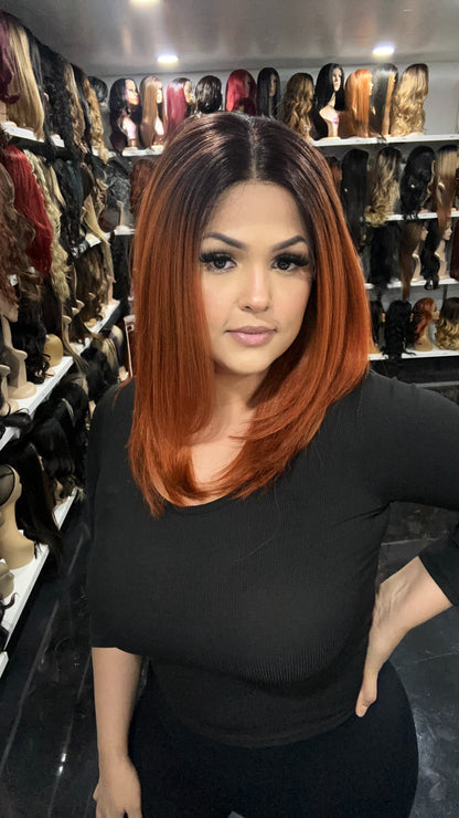 #98 Julia - Hand Tied 13x4 Free Part Human Blend HD Lace Front Wig  - Color Copper