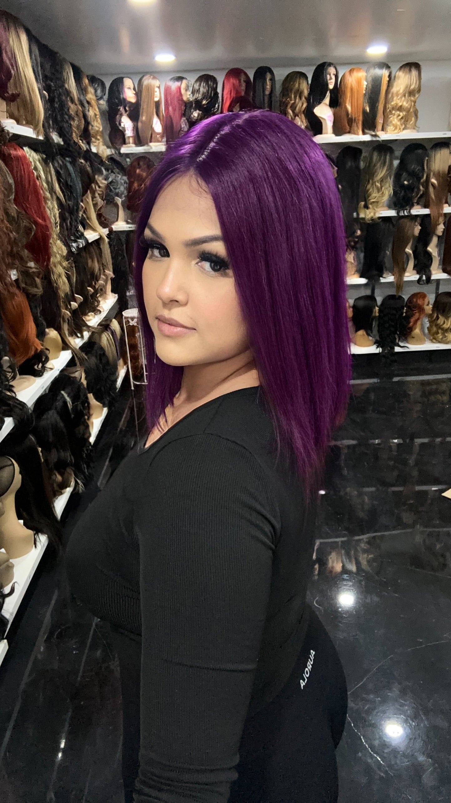 #22 Carrie - 100% Human Hair Wig - PURPLE 12in