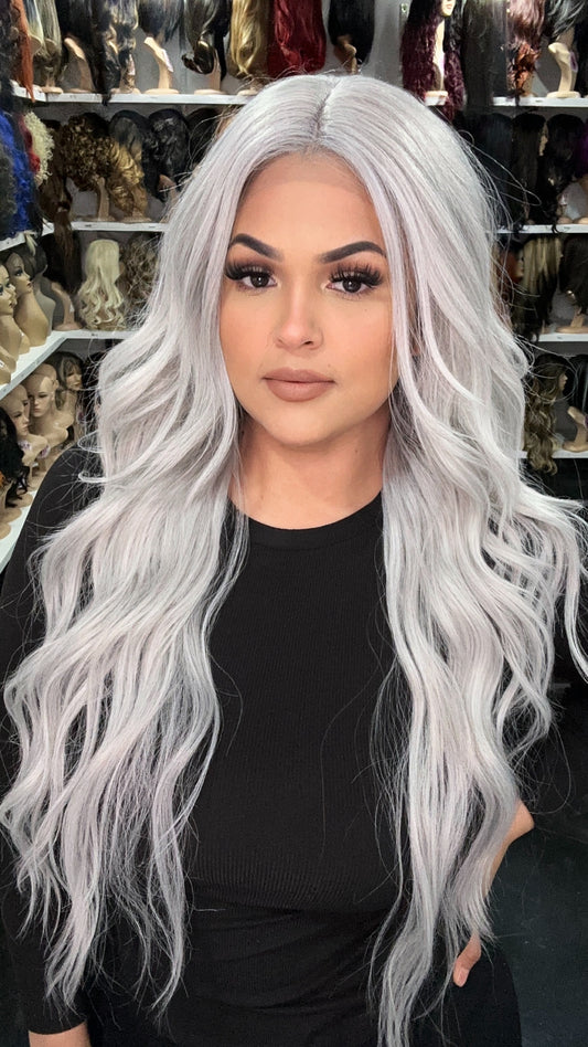 #9 Athena - Deep Middle Part Lace Front Wig - Color Silver