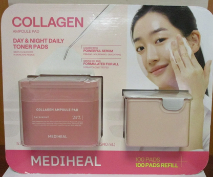 1TS BIN -  MEDIHEAL Collagen Ampoule Facial Toner Pads(100 pcs) + REFILL