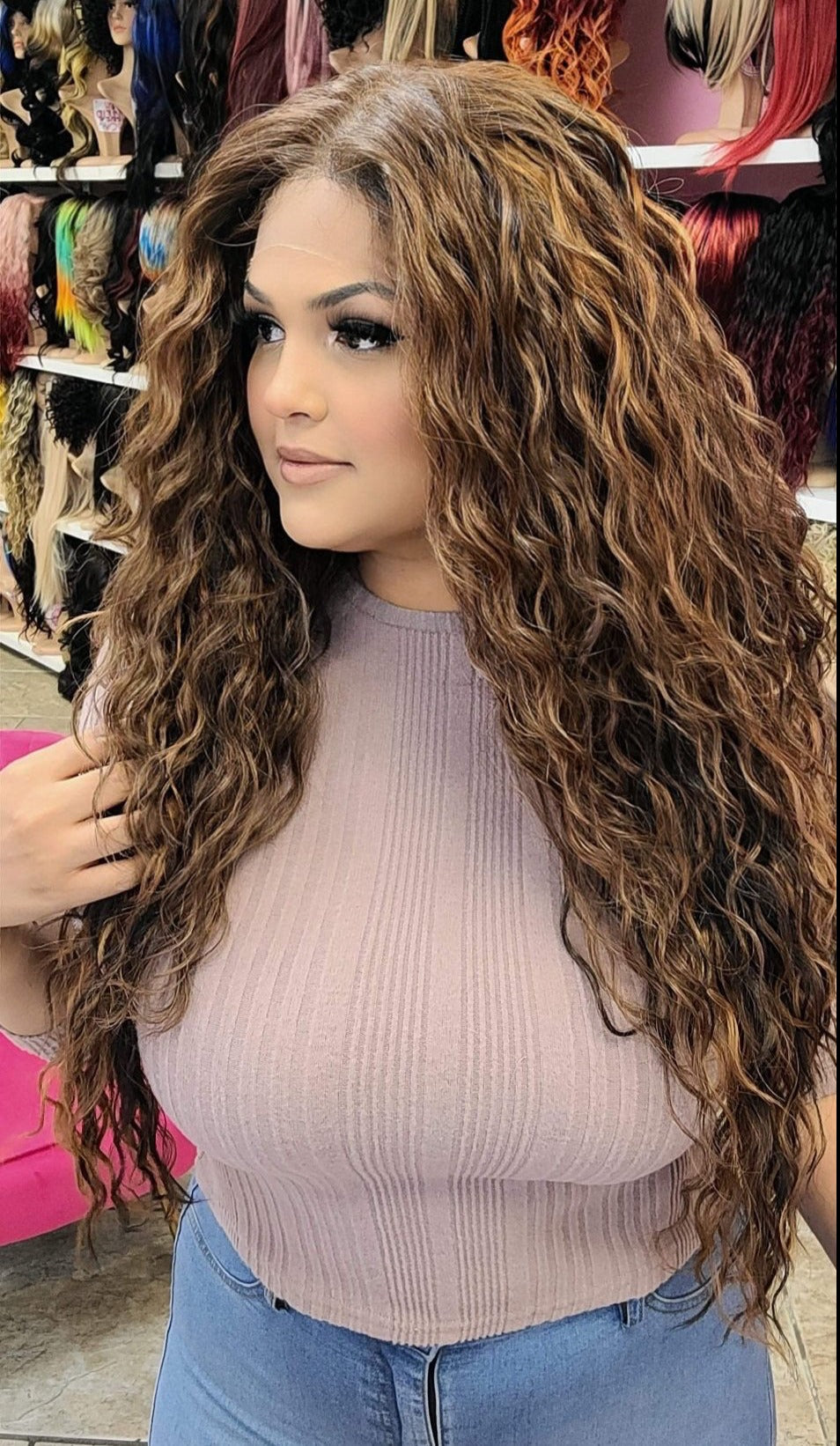 Erica - 13x4 Free Part Lace Front Wig - Color LIGHT BRN 30in - The Pink Makeup Box