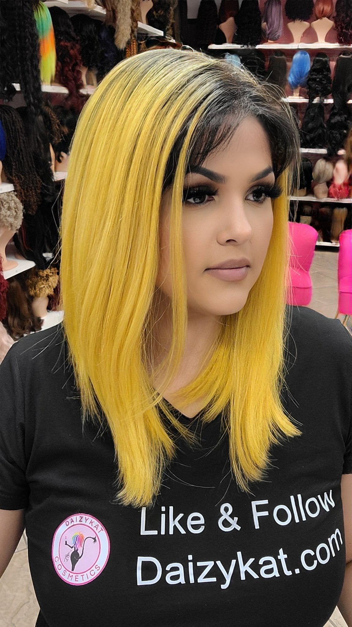 #4 Michelle - 13X7 Human Blend Lace Front Bob Wig - Color 4/Yellow - The Pink Makeup Box