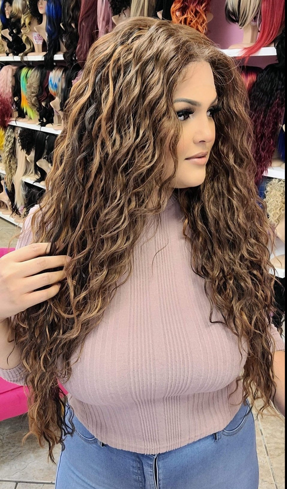 Erica - 13x4 Free Part Lace Front Wig - Color LIGHT BRN 30in - The Pink Makeup Box