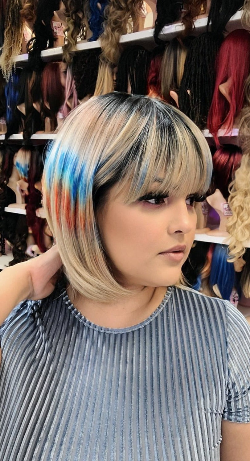 #164 Olivia - Classy Bangs Bob Wig - Color Party - The Pink Makeup Box