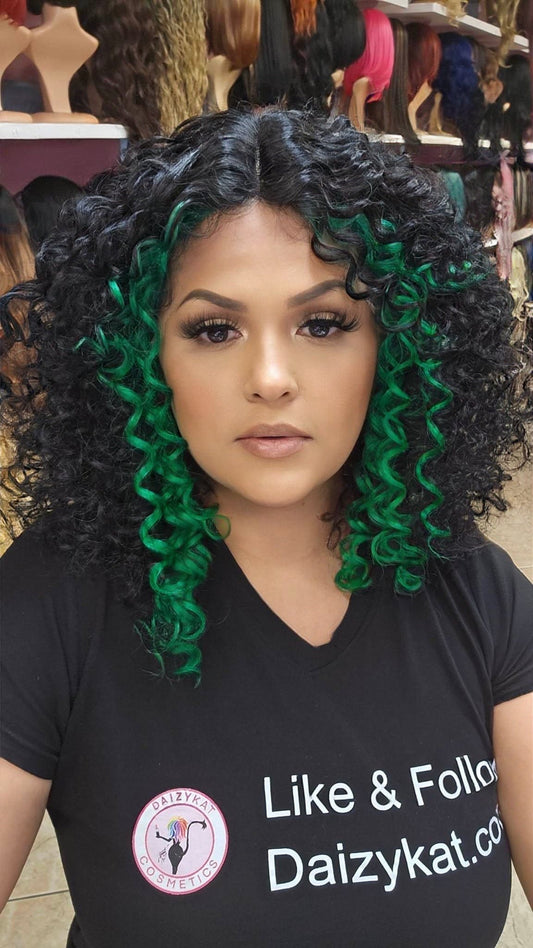 #151 Lupe - Middle Part Lace Front Wig - Color 1B/Green - The Pink Makeup Box